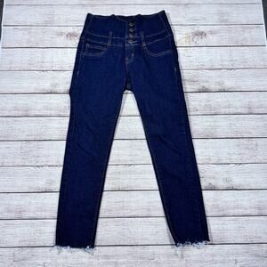 Tag Blue Jeans High Rise Crop Denim Jeans Frayed Hem Scalloped Front Women's 0